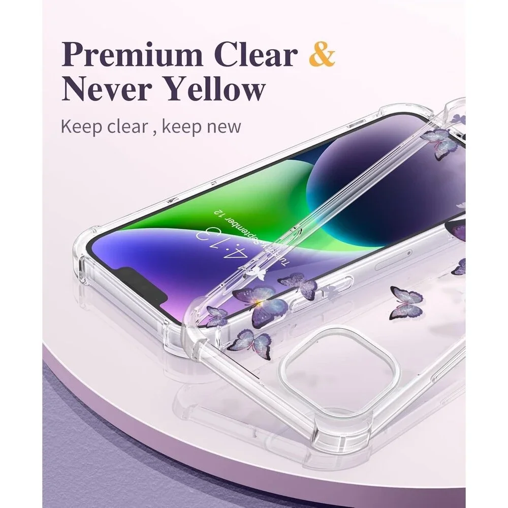 GVIEWIN for iPhone 14 Plus Case 3-in-1 Floral Alluring Butterfly Clear Shockproo